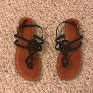 Black Braided Ankle Strap Sandles